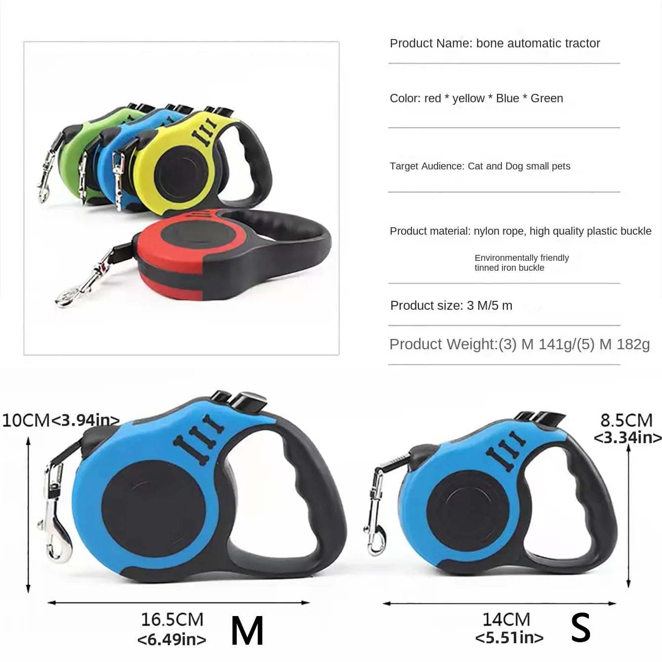 Retractable Nylon Dog Leash – 3M/5M Durable Automatic Lead